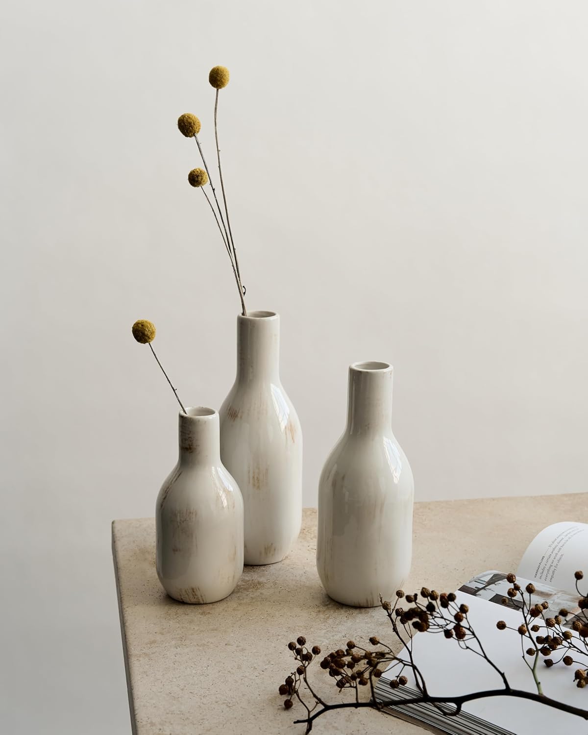 NOBULA White Ceramic Donut Vases ā Modern Home Decor for Living Room, Bedroom & Table Centerpiece - Minimalist Nordic ā Unique Vases for Olive Plant & Flowers ā Decorative Coffee Table Vase Set of 3