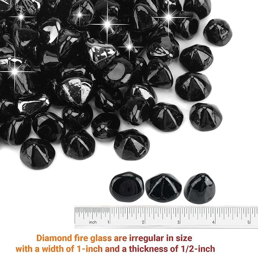Skyflame 10-Pound Fire Glass Diamonds for Fire Pit Fireplace Landscaping, 1/2 Inch Reflective Glass Fire-Diamonds, Onyx Black