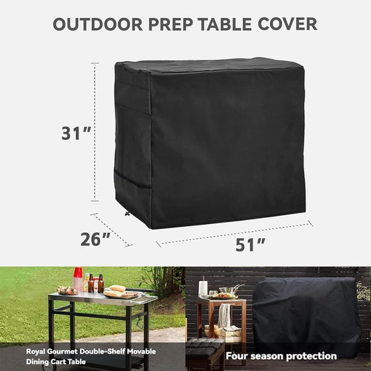 Pizza Oven Table Cover- Heavy Duty Waterproof Cover for Pizza Oven Cart Table,Compatible with 51 inch Outdoor Utility Cart and Storage Cabinet Black