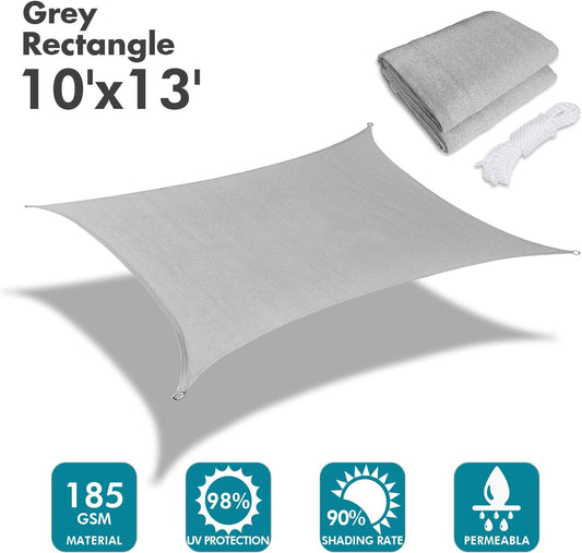 KANAGAWA Sun Shade Sail 10'x13' Gray Rectangle UV Block Canopy Awning Shelter Fabric Cloth Screen for Outdoor Patio Garden Backyard Activities