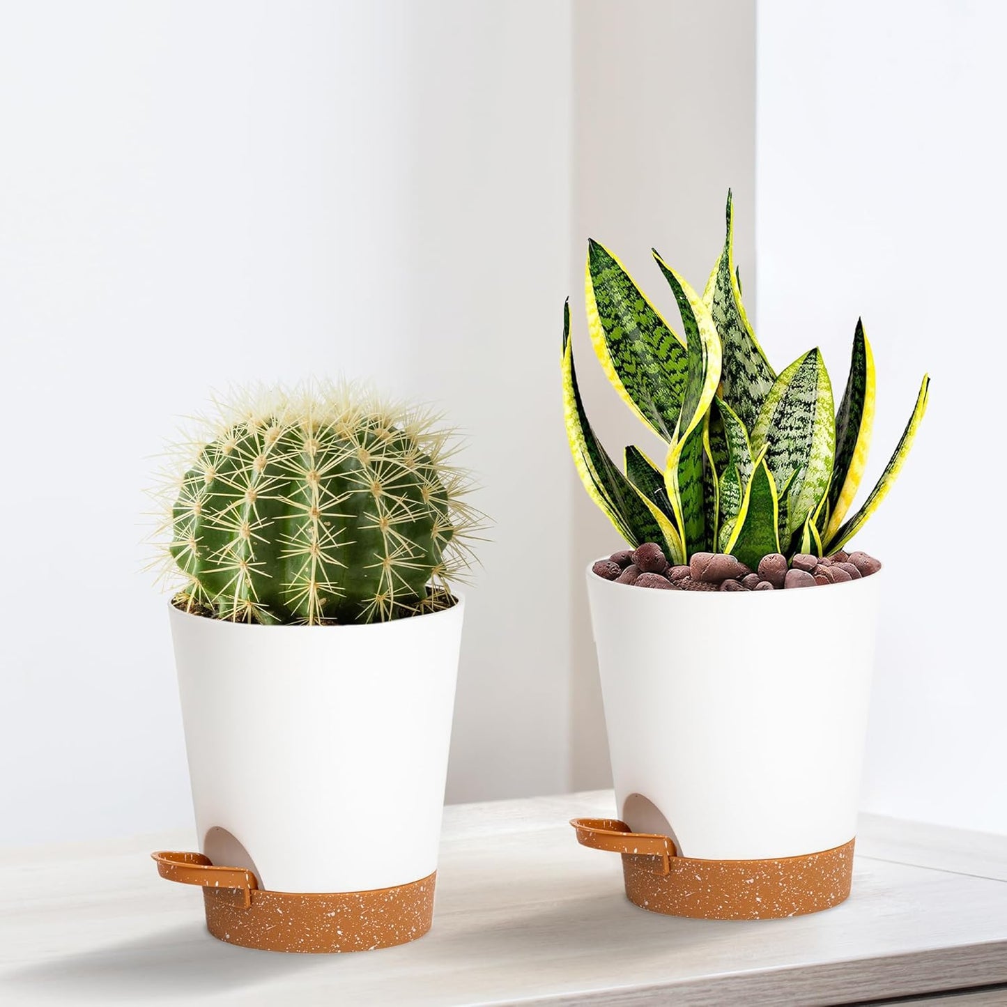 4 inch Small Plant Pots for Outdoor Indoor Plants, 10 Pack Planters with Drainage Holes and Tray, Small Self Watering Pots for Succulent,Cactus, Aloe and Other Plants. (White)