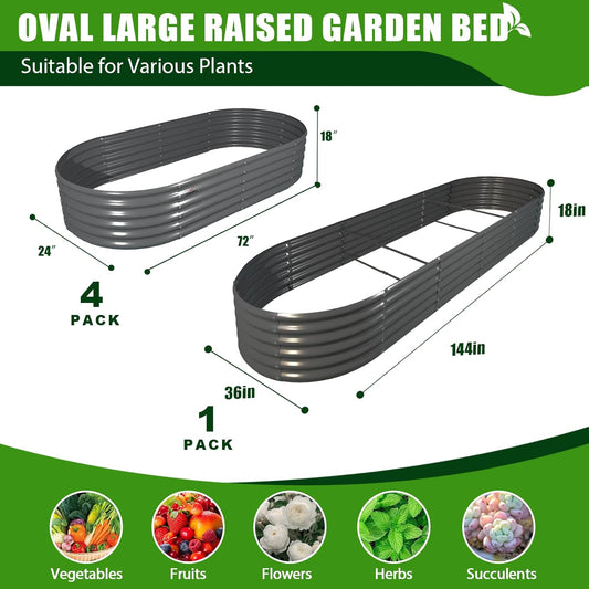 A ANLEOLIFE 5-Pack 6X2X1.5ft & 12X3X1.5ft Deep Root Galvanized Raised Garden Beds Outdoor for Planting Vegetables Flowers Herb, Quartz Grey