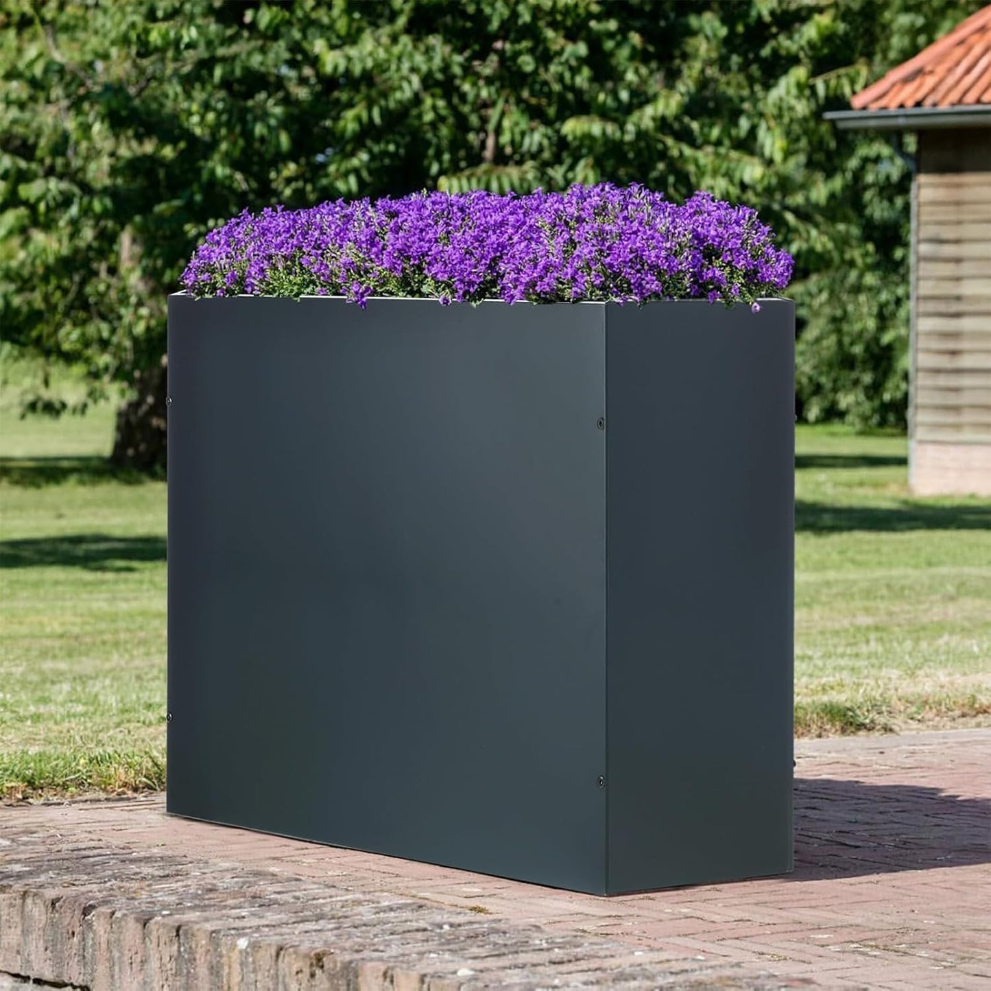 SUNNYPARK Large Metal Planter Box 32”x 12”x 24”, Rectangular Modern Grey Metal Planter Box Heavy Duty with Drainage Holes for Outdoor Garden Patio