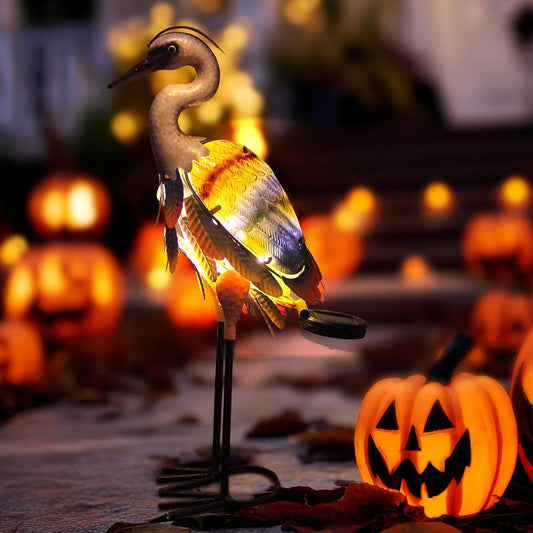 HONGLAND Solar Heron Metal Crane Statue Garden Heron Sculpture, Glass Outdoor Crane Yard Art Coastal Ocean Bird Decor 24 Inch Lawn Ornament for Backyard Porch Patio Decor(Purple)