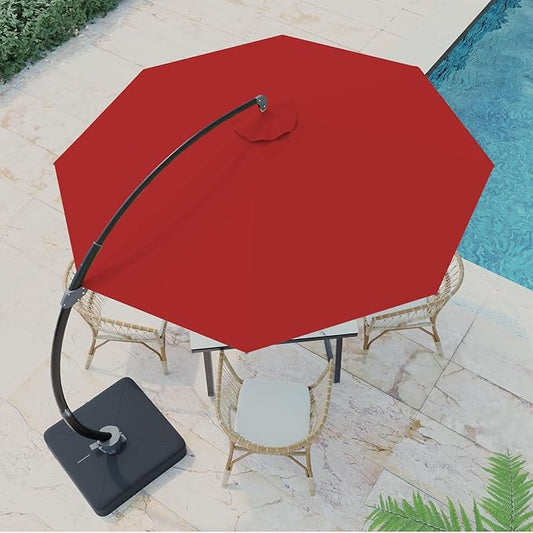 Outdoor Patio Umbrella with Sand Bag Included, 11 FT Deluxe Curvy Cantilever Umbrella Offset Hanging Umbrella with 360° Rotation for Market, Pool, Garden, Backyard, Deck