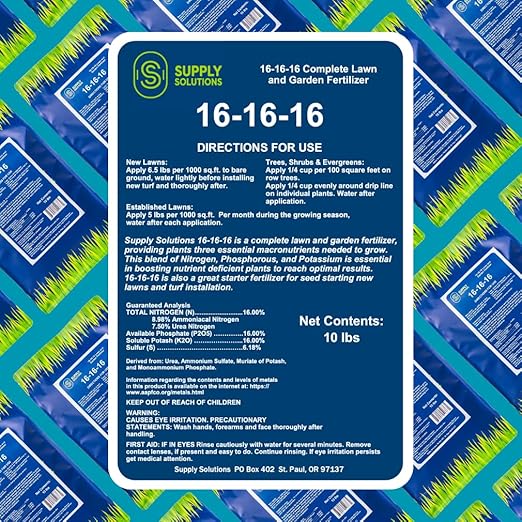 Supply Solutions 16-16-16 Complete Lawn & Garden All Purpose Granular Fertilizer - The Ultimate Plant Food for Lush Greenery & Vibrant Blooms - for All Plants, Vegetables, Fruits, and Berries - 10lbs