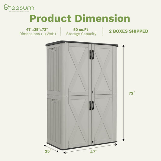 Greesum Outdoor Storage Cabinet, 50 Cu.Ft Deck Box Without Shelves, Waterproof Plastic Storage Bin for Patio Cushions, Gardening Tools, Lockable and Sidehandles, UV Resistant, Beige