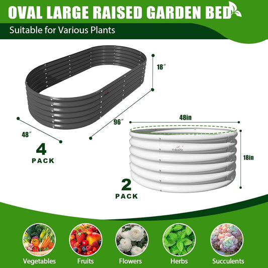 A ANLEOLIFE 6-Pack 4X4X1.5ft & 8X4X1.5ft Deep Root Galvanized Raised Garden Beds Outdoor for Planting Vegetables Flowers Herb