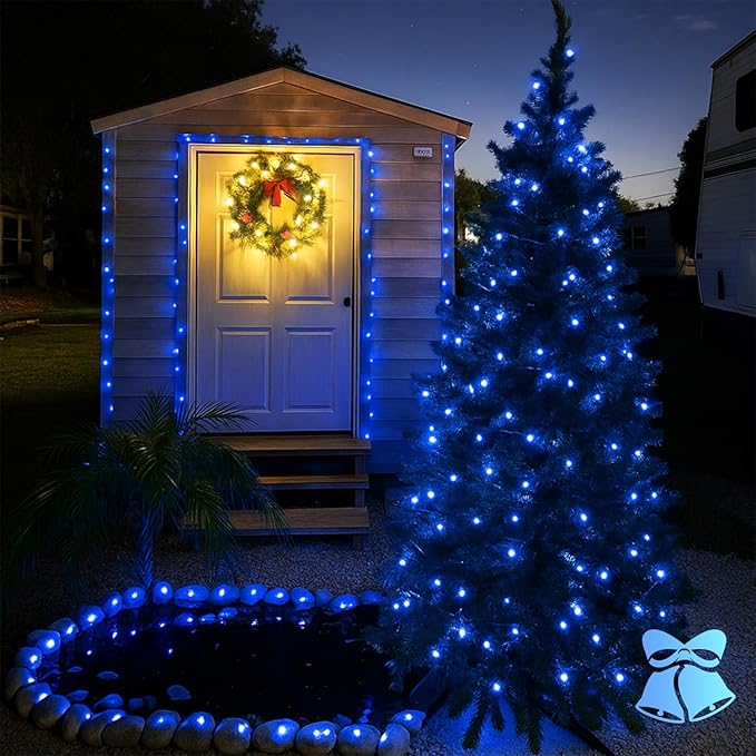 4 Pack 180FT Solar Christmas Lights Outdoor Waterproof, Super Bright 320 LED Solar String Lights with 8 Lighting Modes, Green Wire Twinkle Tree Light for Outside Xmas Party Decorations (Blue)