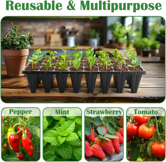 10 Pack 32 Cell Seed Starter Trays - Extra Deep 4.33" Plastic Nursery Trays, 20" x 10",Fits Standard 1020 Flats