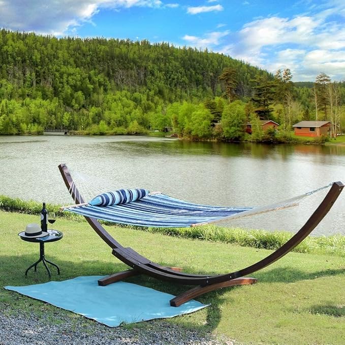 Lazy Daze Hammocks 12 FT Quilted Fabric Double Hammock with Spreader Bars and Detachable Pillow, 450lbs Weight Capacity
