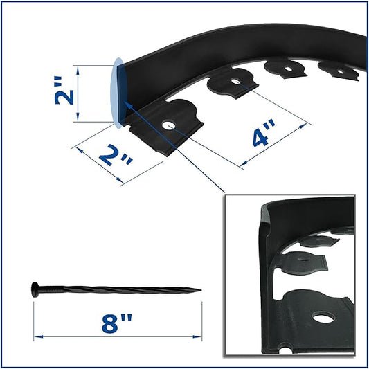 Landscape Edging 20ft Length No Digging Garden Edging Kit Include 18 Spikes, Premium Yard Edging Fence with One Spike per Feet, Black