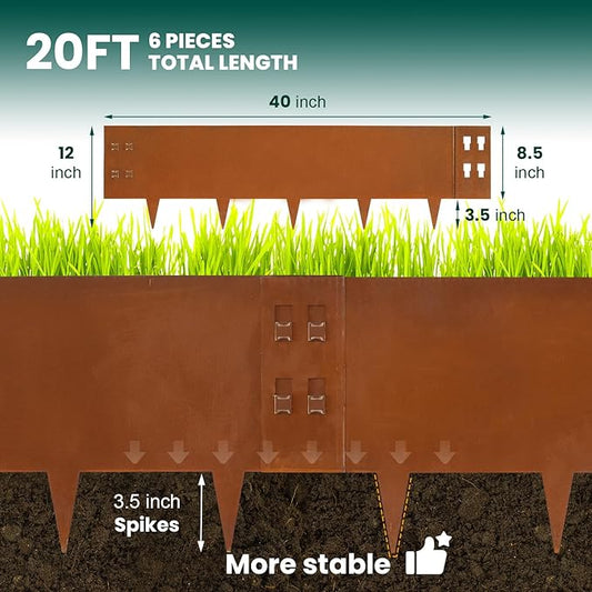 Corten Steel Edging Steel Landscaping Edging 40 Inch Strips 12 Inch Depth Garden Landscape Edging Metal Border Edge Rusted for Yard Lawn Outdoor Flower Plant 6 pcs by GZGNEEVL