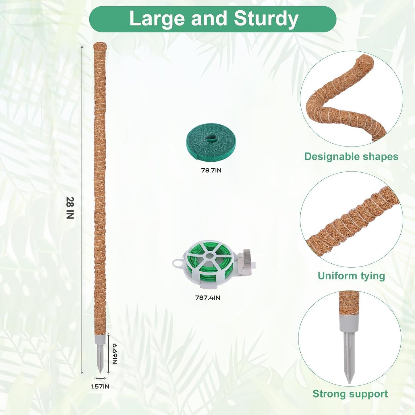 1 Pack Moss Pole, 28 Inch Monstera Plant Support, Moss Poles for Climbing Plants Indoor DIY, Coco Coir Plant Pole Moss Plant Stick Support Stake Kit for Potted Plants, Pothos, Philodendron