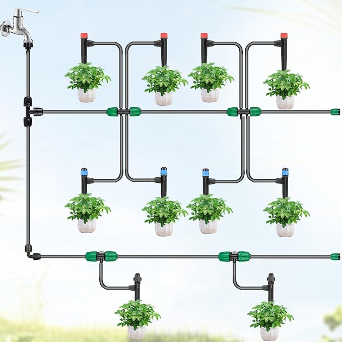 60 Pcs Drip Irrigation Sprayer Emitters for 1/4" Irrigation Tubing,Adjustable Water Flow Irrigation Misting Emitters Irrigation Drippers,3 Style Drip Micro Sprinkler Nozzles for Garden Water System