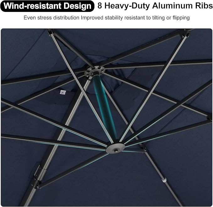 PURPLE LEAF 10' X 6.5' Left-right Tilting Outdoor Patio Umbrella Swivel Offset Cantilever Heavy Duty Rectangle Aluminum Umbrella with UV Resistant for Deck Pool Patio Backyard, Ocean Slate