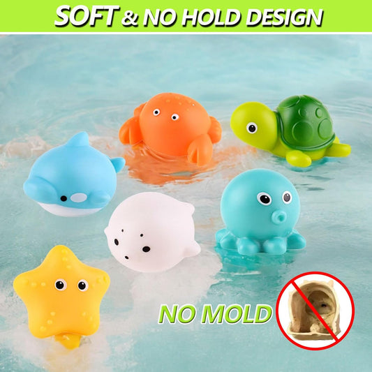 Bath Toys for Babies 6-12+ Months, Wind-up Ducks Bath Toys for Kids Ages 1-3, No Hole Baby Bath Toy Ocean Animal Floating Pool Toys for Toddlers, Water Toys Fishing Net Watering Can