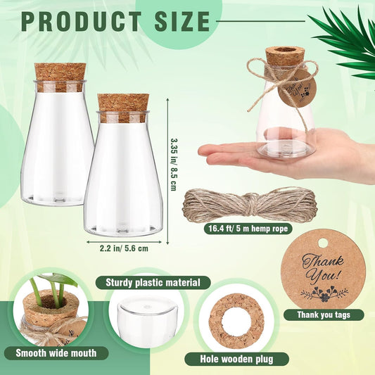 Baderke 3.35'' Plastic Plant Propagation Stations with Hole Lid Planter Vase Clear Propagation Jars with Thank You Tags for Plant Lover Gifts for Women Office Home Garden(12 Pack,Cute)