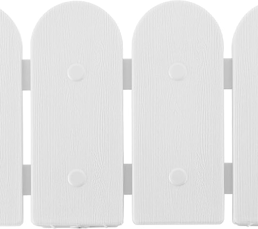 Evelyne Garden Border Edging: Wooden Fence Design - 8pcs White Yard Landscaping Fence Liner Lawn Edge Barrier - 10ft Kit of Decorative Lawn Landscape Panels Elements -Landscaping Edging-GMT-10374-D08