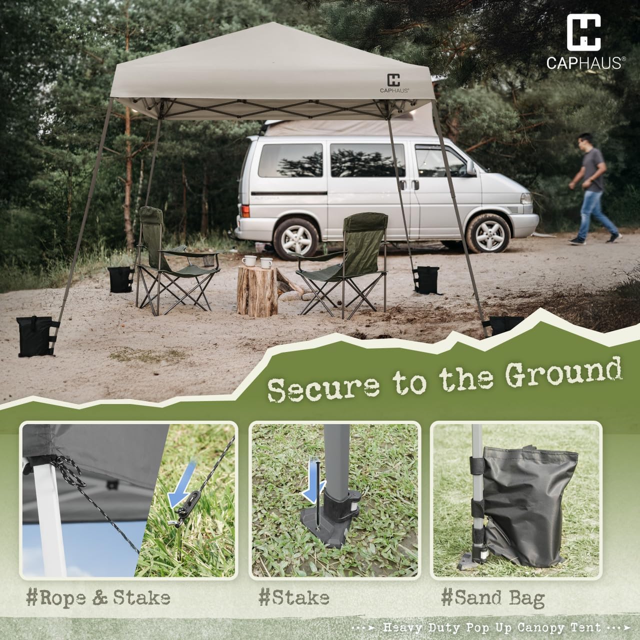 CAPHAUS One-Push Pop Up 8x8 Canopy Tent, Heavy-Duty Commercial Grade with Central Lock, Portable Instant Folding Shelter with10x10 Base, Perfect for Outdoor Beach Canopy, White