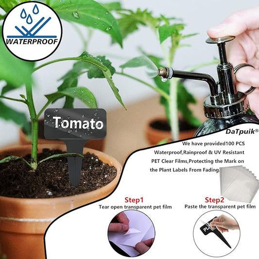 100 Pcs Waterproof Black Durable Plastic Plant Outdoor Garden Labels Nursery Markers T-Type Thick Tags Re-Usable for Vegetables Seedlings