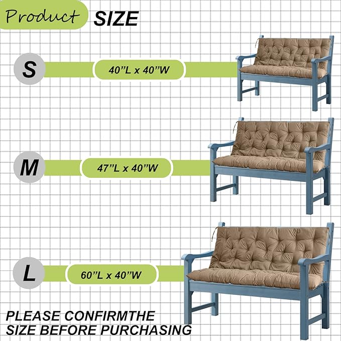 Swing Replacement Cushions with Backrest, 2 or 3 Seater Waterproof Non-Slip Overstuffed Swing Pad, Indoor/Outdoor Bench Cushion for Porch Chair Swing Garden Furniture(Khaki 40 * 40 in)