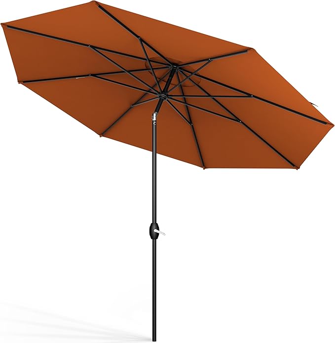 Midtown Umbrellas The Lean 10 Feet Outdoor Umbrella With Sunbrella Terracotta Acrylic Fabric - 8 Ribs Aluminum Frame Patio Umbrella With Zinc Alloy Crank Lift And Auto-Tilt System