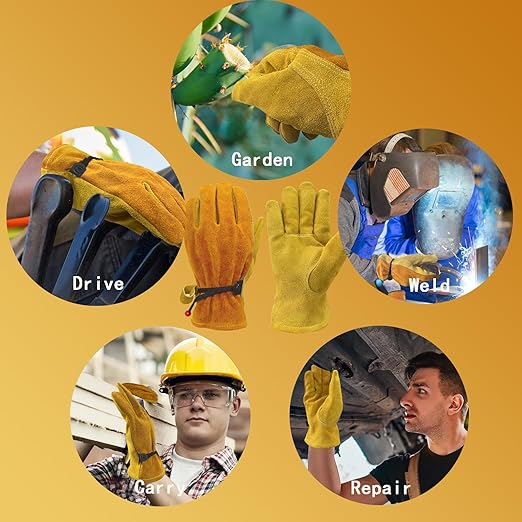 Women's Cotton Lined Leather Work Gardening Gloves, Rose Trimming, TIG/MIG Welding, Construction, Farm, Ranch Flexible Cowhide Gloves, Comfortable, Durable (Medium)