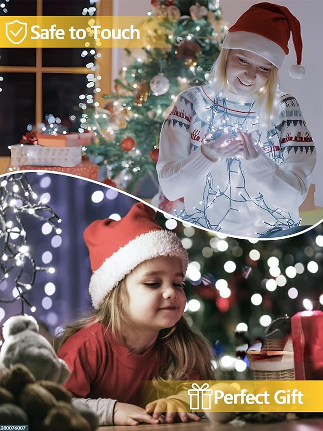 2 Pack 200 LED Solar String Lights for Outside, Solar Christmas Lights Outdoor with 8 Lighting Modes, Waterproof Green Wire Solar Powered Tree Light for Xmas Party Yard Garden Decorations (Cool White)