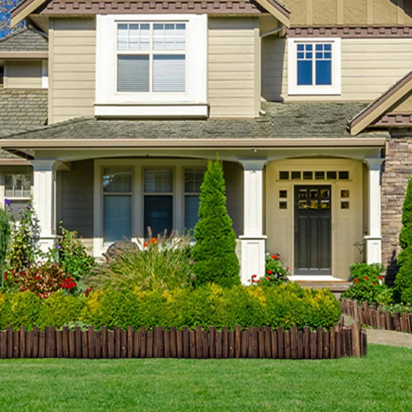 Wood Garden Fence, Natural Wooden Solid Log Edging Border Decorative for Flower Bed Barriers and Landscape Fencing (8PACK)