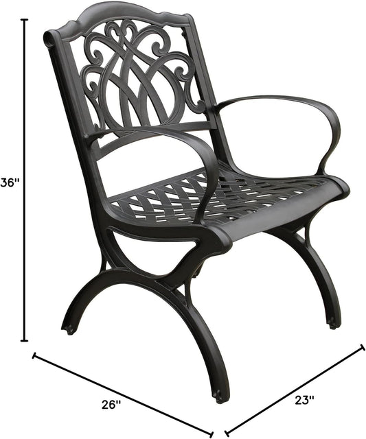 Ornate Traditional Outdoor Cast Aluminum Black Patio Dining Chair