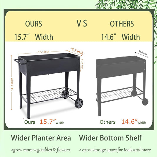 Raised Planter Box with Legs Outdoor Elevated Garden Bed On Wheels for Vegetables Flower Herb Patio