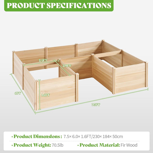 PaPaJet Wooden Raised Garden Bed for Outdoor, Deep Large Planter Box for Gardening, Vegetables, Flowers, Herbs(7.5× 6.0× 1.6FT)