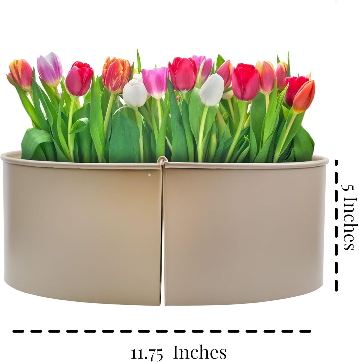 AuldHome Design Umbrella Planter for Patio Table (Beige/Greige), w/Umbrella Hole, Enamelware Half-Circle Planter Pots