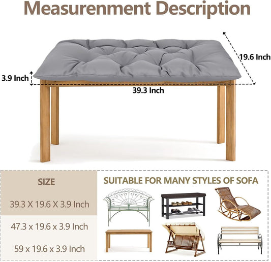 39.3in Waterproof Indoor/Outdoor Garden Bench Seat Cushions,Thicken Patio Bench Soft Rocking Chairs Pad Lounger Seat for Wicker Loveseat Settee(39.3 X 19.10 in,Light Grey )