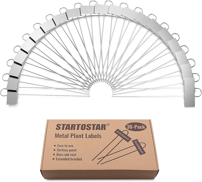 STARTOSTAR 30-Pack Metal Plant Labels Weatherproof Garden Markers,Height 10.6'', Label Area 3.5''X 1.2'' Reusable Nursery Tags for Vegetables Herb Flower Seed Greenhouse - Zinc