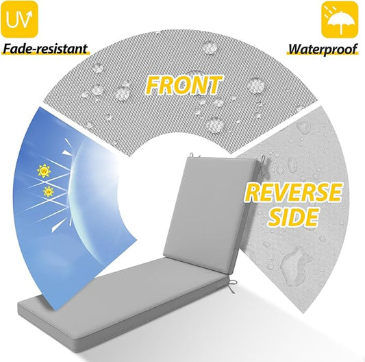 AAAAAcessories Outdoor Chaise Lounge Cushions, Waterproof, Fade-Resistant Patio Furniture Replacement Cushions, 74" x 23" x 3", Set of 2, Gray