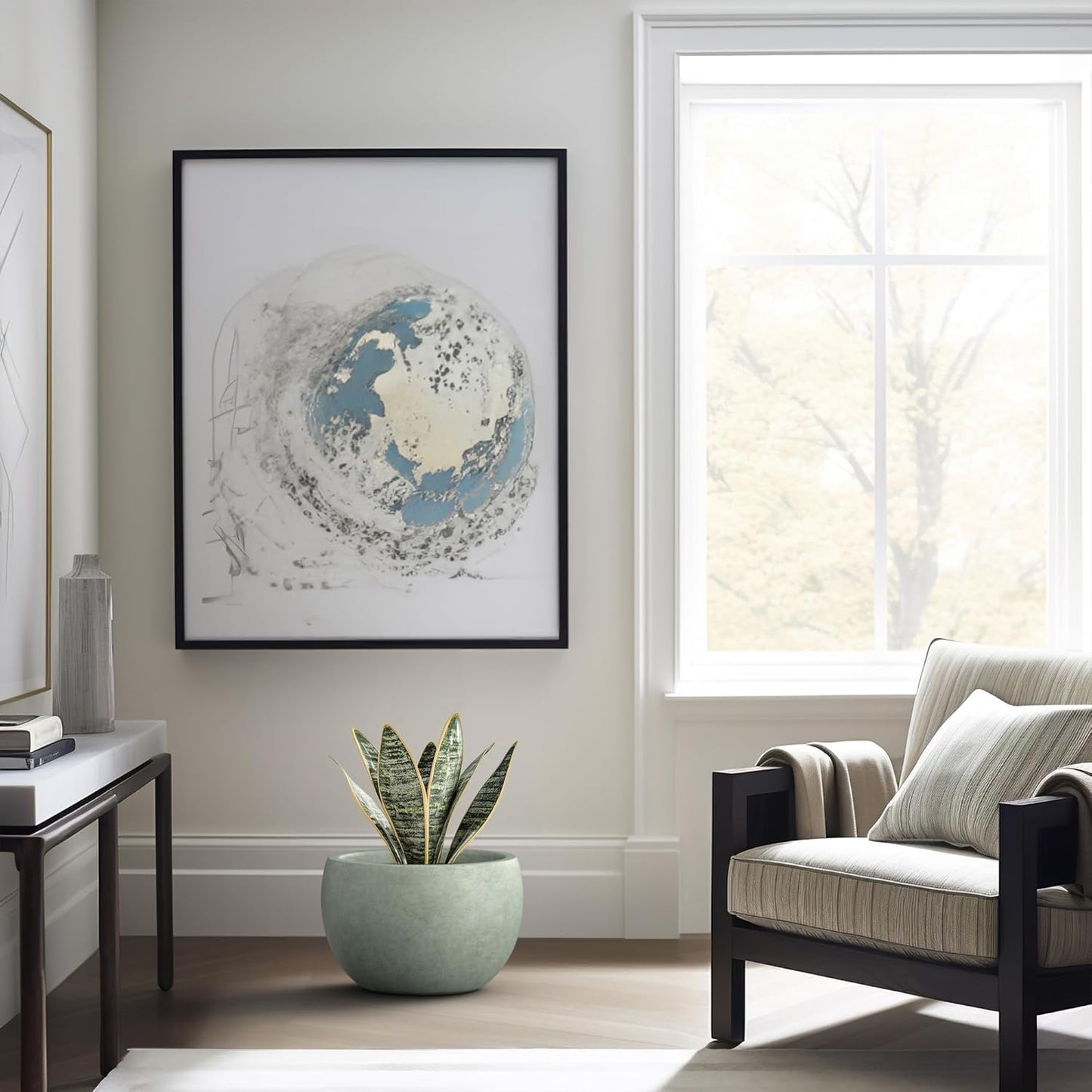 Kante 15.7" Dia Round Concrete Planter, Outdoor/Indoor Large Bowl Plant Pots with Drainage Hole and Rubber Plug for Garden Patio Balcony Home, Mint Green