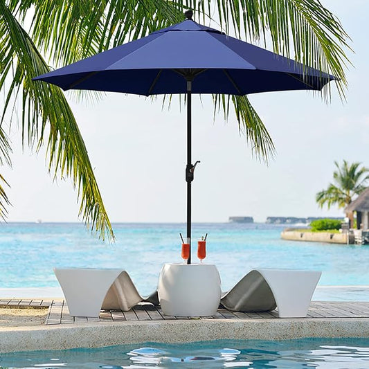 EliteShade USA 10-Year-Non-Fading 9Ft Market Umbrella Patio Umbrella Outdoor Table Umbrella with Ventilation, Navy Blue