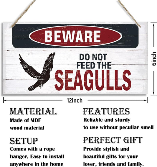 Warning Sign, Do Not Feed The Seagulls Seaside Beach Cafe Bar Metal Wall Warning Wood Plaque Sign, Funny Door Signs, Decorative Wood Hanging Suspension Plaque, Farmhouse Wooden Wall Decor