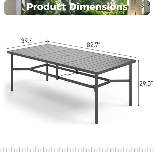 Outdoor Patio Dining Table for 8, 83" x 39" Rectangular Metal Patio Dining Table with 1.7" Umbrella Hole for Garden, Backyard and Porch