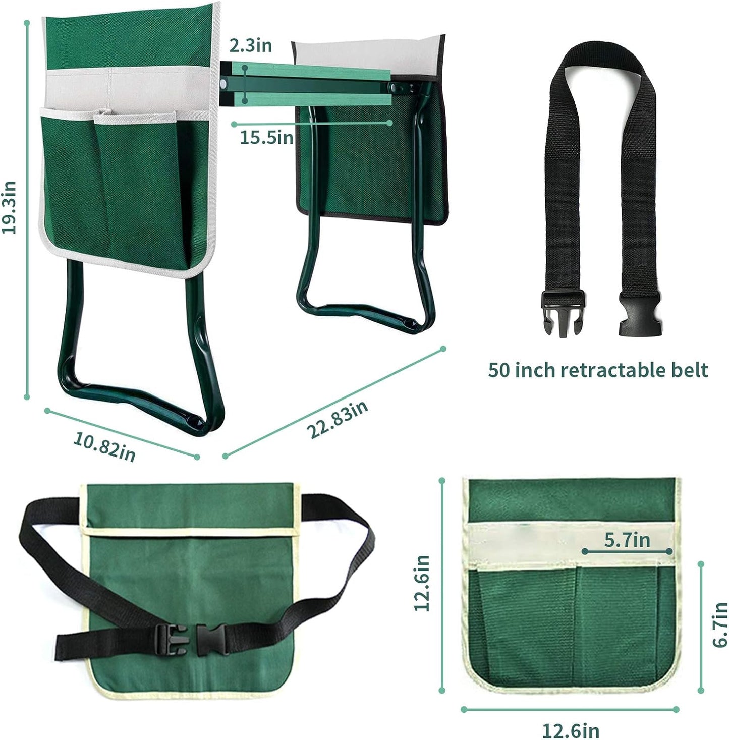 BDL Garden Kneeler and Seat, Upgraded Folding Bench Stool Portable Kneeler, Sturdy Gardening Tools with 2 Free Tool Pouch, Detachable Belt, A Pair of Garden Gloves, EVA Kneeling Pad