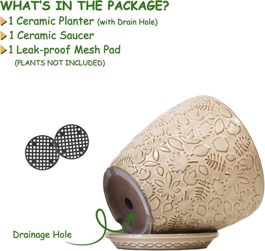 10inch Retro Ceramic Planter with Drainage Hole and Saucer for Multiple Plants, Indoor-Outdoor Garden Pots for Succulent, Orchid, and Flower (Fits Inner Pots Up to 9 Inch, Retro Peach)