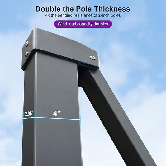 PURPLE LEAF 11' X 15' Rectangle Patio Umbrella Large Outdoor Aluminum Offset Umbrella with 360° Rotation Cantilever Umbrella with Base Included for Garden Deck Backyard Pool Grey