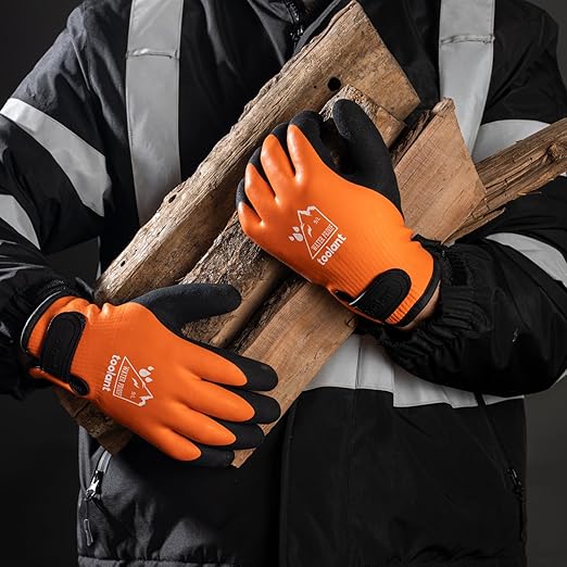 100% Waterproof Gloves for Men and Women, Winter Work Gloves for Cold Weather, Touchsreen, Thermal Gloves for Fishing, Gardening and Working in Freezer, With Grip, Orange, XX-Large