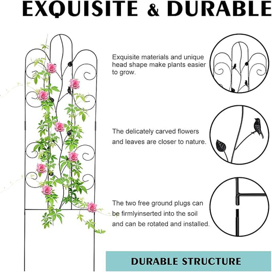 Metal Garden Trellis for Climbing Plants & Roses 61''x 18.5" Plants Support Rustproof Sturdy Leaves Garden Trellis for Vegetables Trellis for Potted Plants Pack of 2 - Black