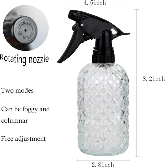 Glass Handheld Spray Bottle - 12oz Refillable Bottle ,Adjustable Nozzle Watering Can for Garden Plants Cleaning Solutions (Clear)