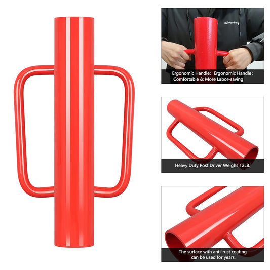 Gtongoko 12LB T Post Driver with Handles Heavy Duty Fence Post Driver Post Pounder for T-Posts,U Channel,Metal Post and Sign Post Pole Driver Tool,17 Inch Red