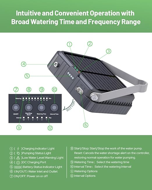 Solar Automatic Drip Irrigation System, Harness Sunshine or External Power for Indoor and Outdoor Use, Rain or Shine! Anti-Siphoning, Supports Up to 15 Potted Plants, User-Friendly Design. (Gray-1pcs)