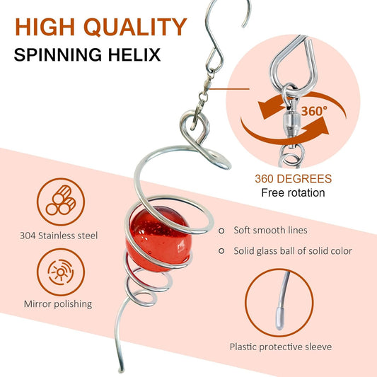 Wind Spinner Tail with Red Glass Orb,Wind Spinners Stabilizer Gazing Ball Spiral Tail,Decorative Wind Spinner Spiral Sun Catcher,Indoor Outdoor Hanging Rotating Garden Decoration-13 in